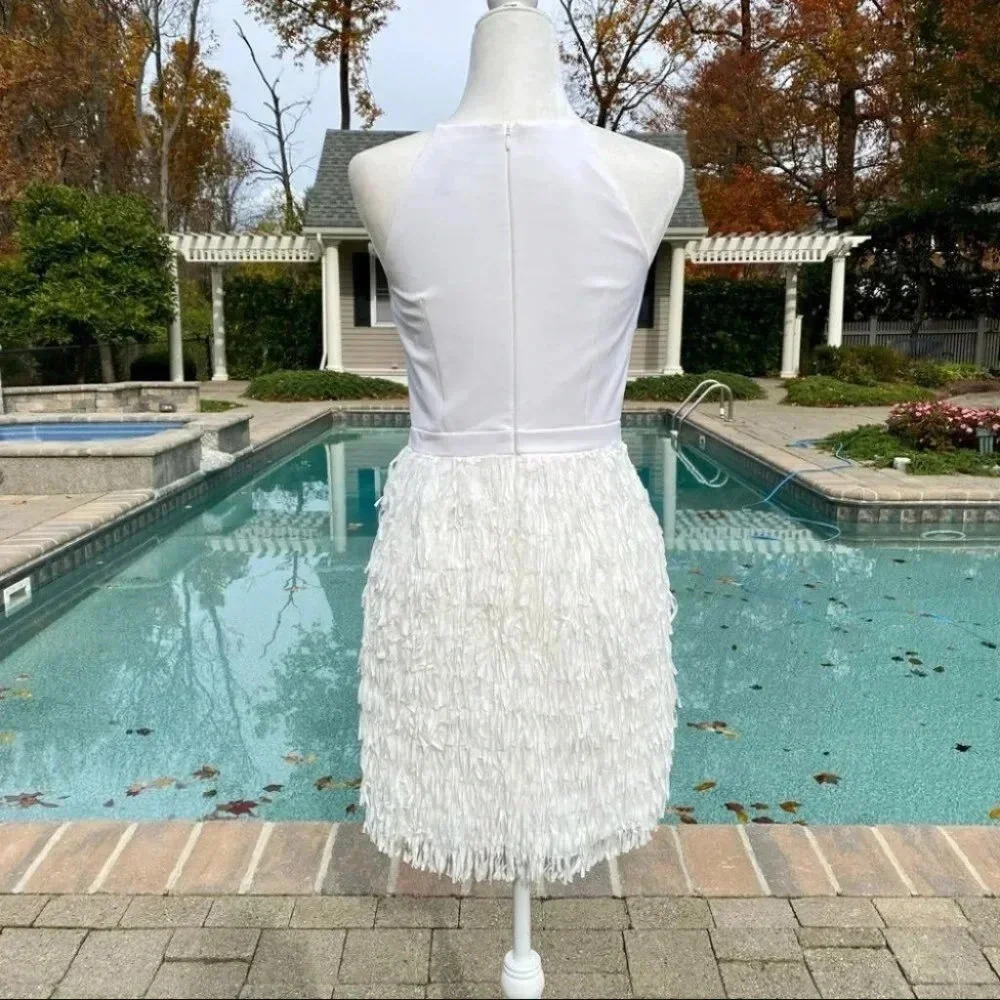 NWT Aidan Mattox Fringe Formal Mini Dress White 2 - Picture 11 of 12